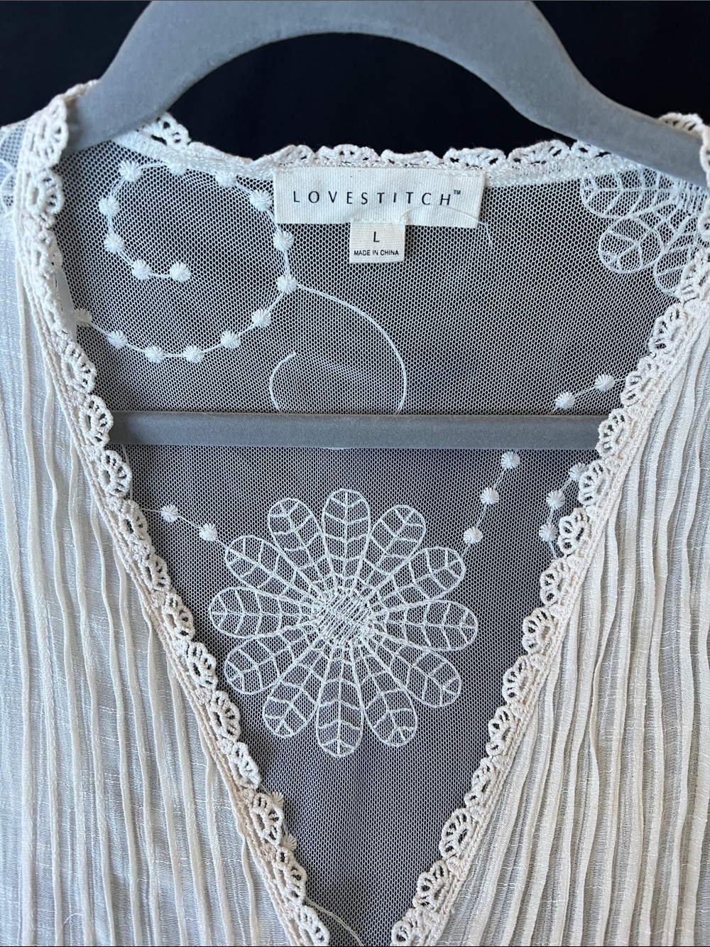 Lovestitch Sheer Lace-Trim Top in Ivory w/ bell sleeves - Picture 4 of 15